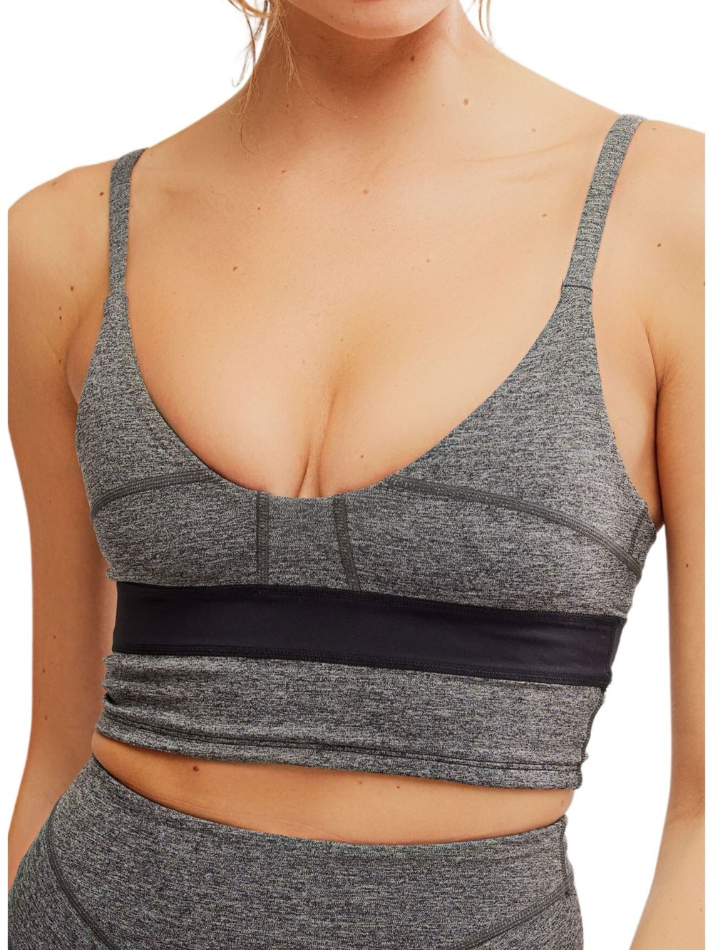 Free People Movement Gray Longline Sports Bra Crop Top Black Band